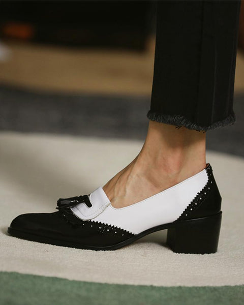 Retro Shallow Colorblock Tassel Loafers