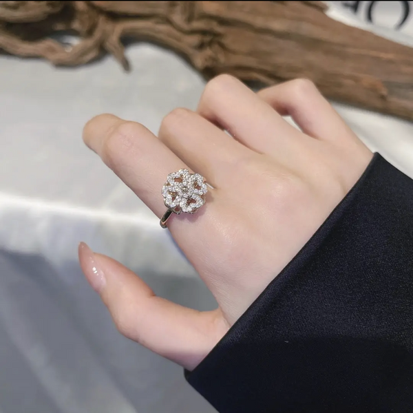 4 Leaf Heart Clover Rotatable Spinner Silver Ring
