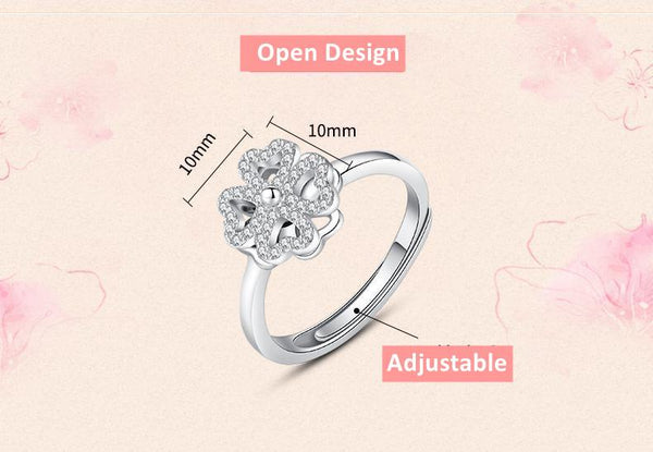 4 Leaf Heart Clover Rotatable Spinner Silver Ring