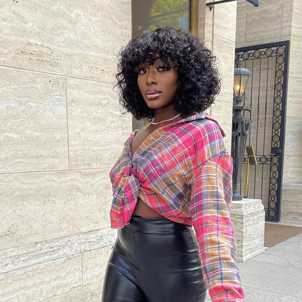 High Density Messy Curly Wig With Bang