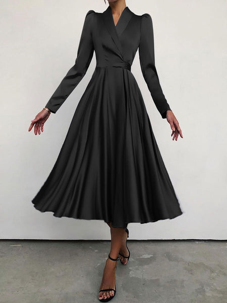 Fashion Elegant Long Sleeve V-Neck Evening Dress – seamiss