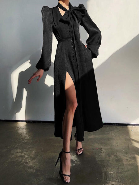 Fashion Elegant Flared Sleeves Lace-Up Evening Dress