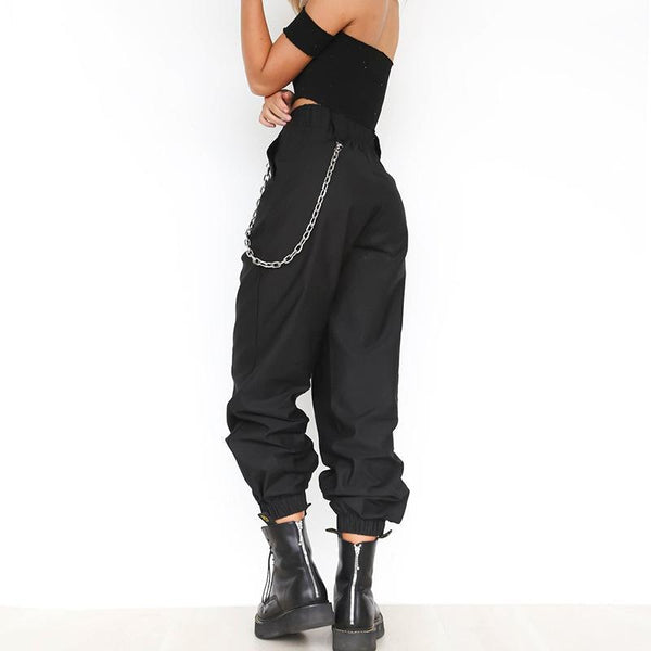 High Waist Cuffed Harem Pant with Chain