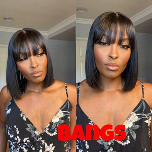 Short Bob Wig With Bangs Straight Brazilian Hair Wigs （Expensive But Much Better ）