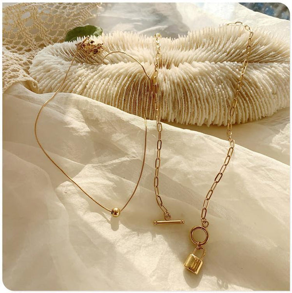 2 pcs set lock choker necklace Ti Steel