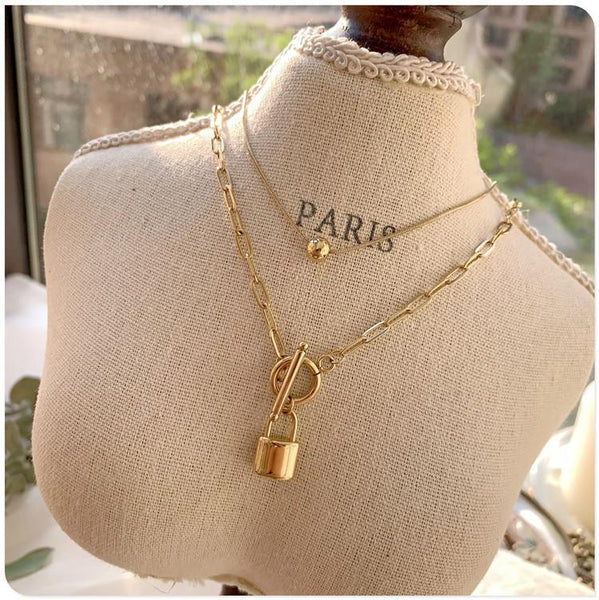 2 pcs set lock choker necklace Ti Steel