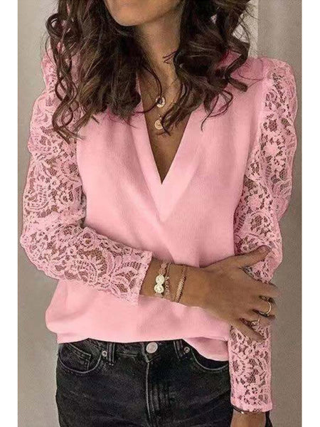 Women's Stitching Lace Long Sleeve Slim Bottoming Shirt