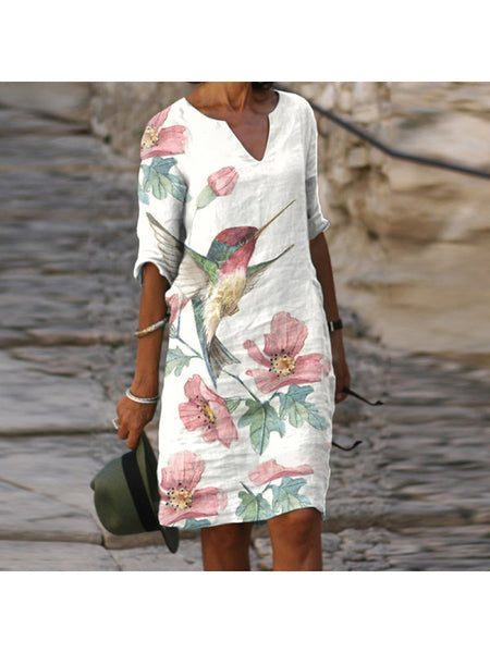 Fashion retro V-neck print dress