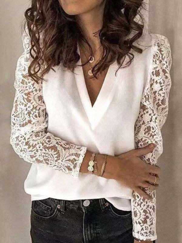 Women's Stitching Lace Long Sleeve Slim Bottoming Shirt