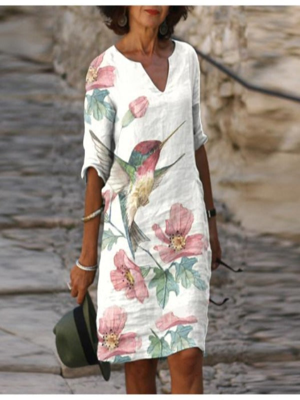 Fashion retro V-neck print dress