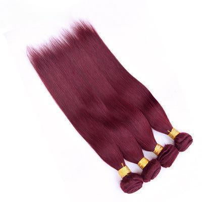 100% Human Hair claret-red straight hair weft