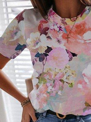 Vacation floral round neck casual short-sleeved top