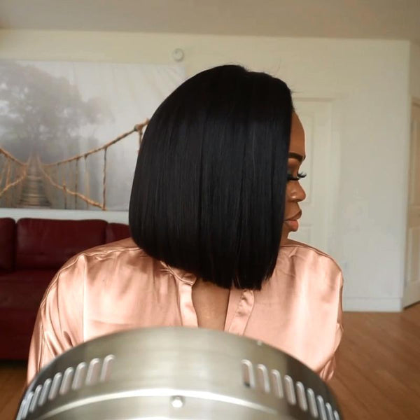 DIY black bob natural straight wig