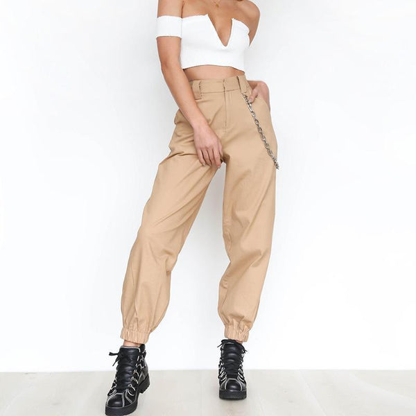 High Waist Cuffed Harem Pant with Chain