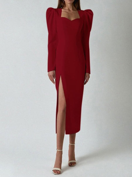 Fashion Long Sleeve Split Sexy Slim Dress