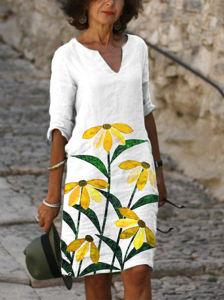Sheath V Neck Casual Cotton Dresses