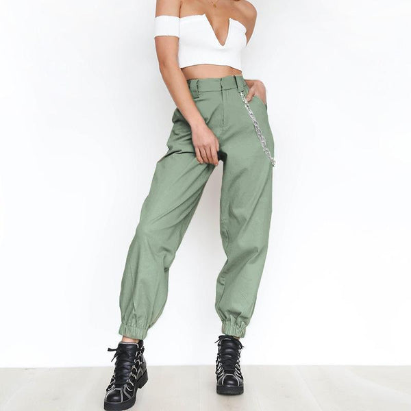High Waist Cuffed Harem Pant with Chain