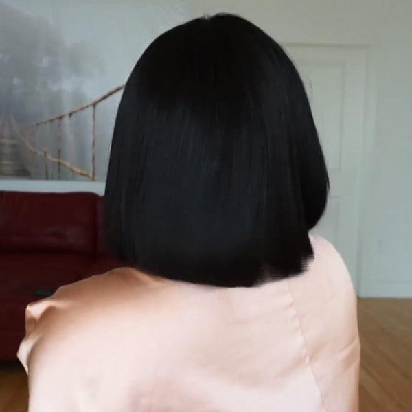 DIY black bob natural straight wig