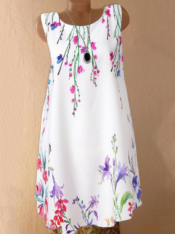 Round Neck Floral Printed Shift Dress