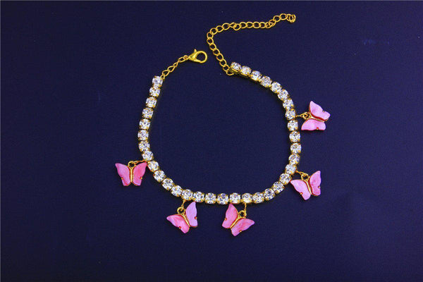 5 Resin Butterfly Rhinestones Cute Anklet