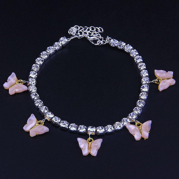 5 Resin Butterfly Rhinestones Cute Anklet