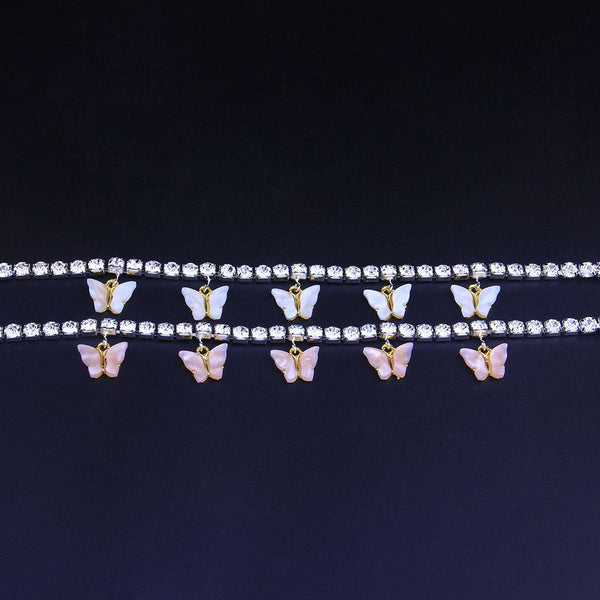 5 Resin Butterfly Rhinestones Cute Anklet