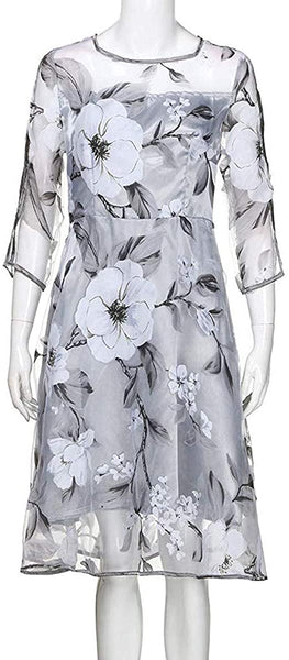 Floral Printed See-Through Midi Skater Dress