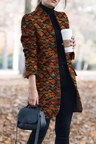 Casual Lapel Printed Blazer Long Coat
