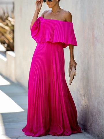 Ruffled Peated Chiffon Maxi Dress