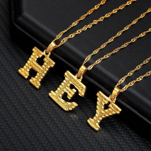 A-Z Letter Gold Color Metal Hiphop Necklace