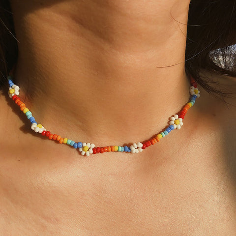 Beaded Daisy Choker Necklace