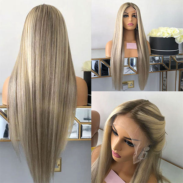 Customized Blonde Balayage on Brown Hair Transparent Wig