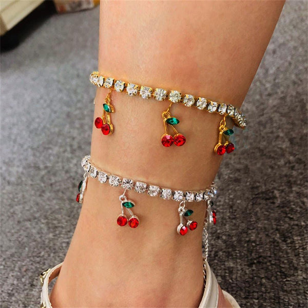 Cherry Rhinestones Bling Anklet