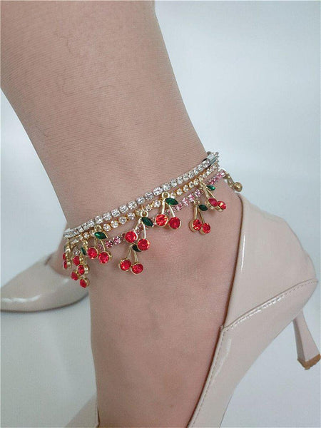 Cherry Rhinestones Bling Anklet