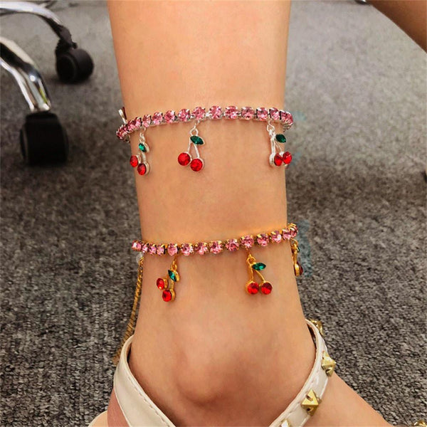 Cherry Rhinestones Bling Anklet