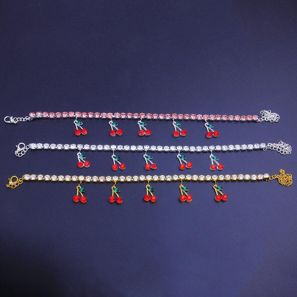 Cherry Rhinestones Bling Anklet