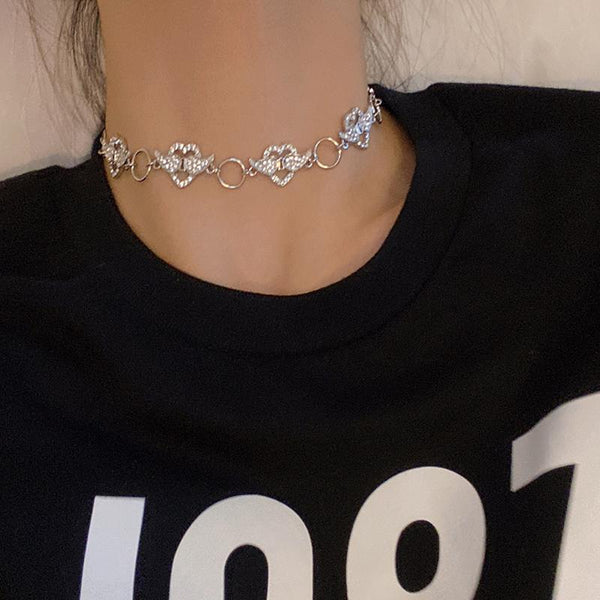 Cute Heart Wings Circle Choker Necklace