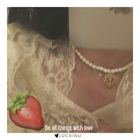 “Do all things with love” Pearl Heart Choker Necklace