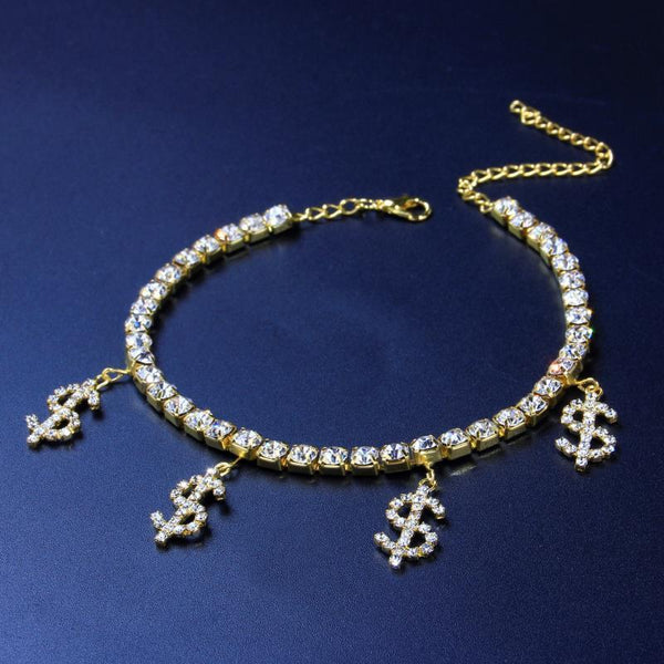 Dollar Symbol Rhinestones Anklet