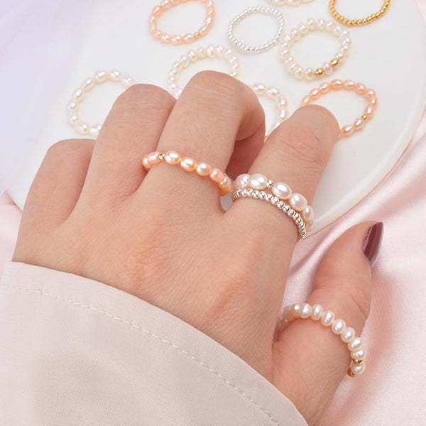 Fashion 3-4mm Mini Small Natural Freshwater Pearl Couple Rings for Women Real 925 Sterling Silver Jewelry Women Gift