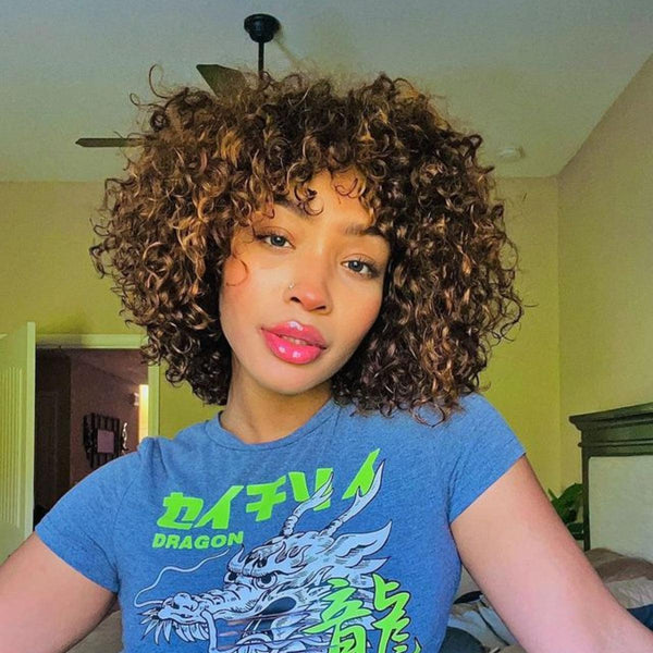 High Density Messy Curly Wig With Bang