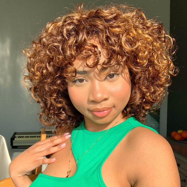 High Density Messy Curly Wig With Bang