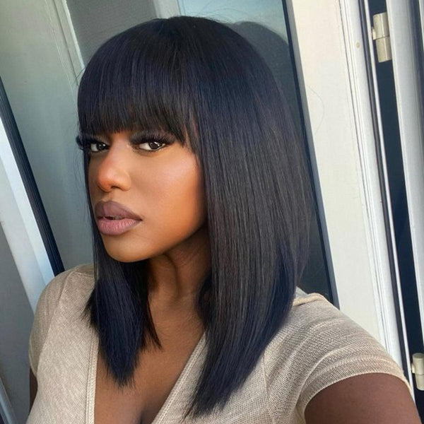 Rectangular Scalp Swiss HD Yaki Straight Bob Wig with Bang