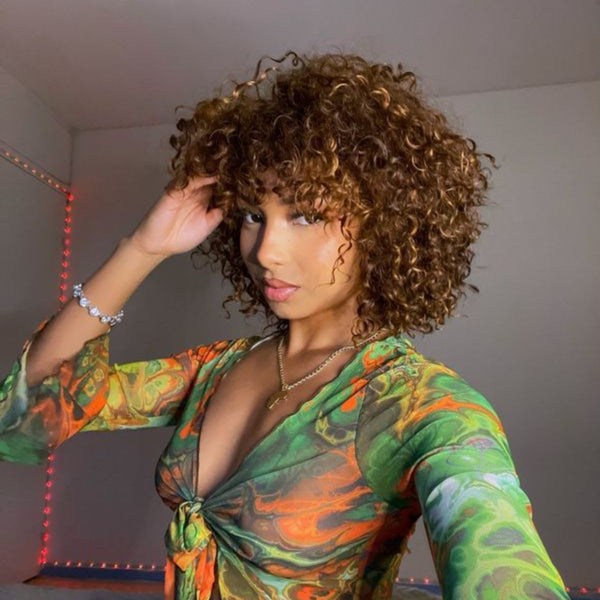 High Density Messy Curly Wig With Bang