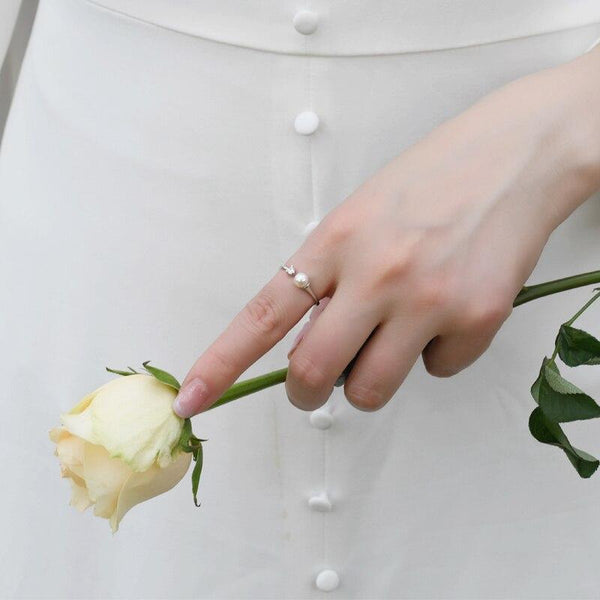 Natural freshwater pearl flash diamond 925 silver opening adjustable ring does not fade for women
