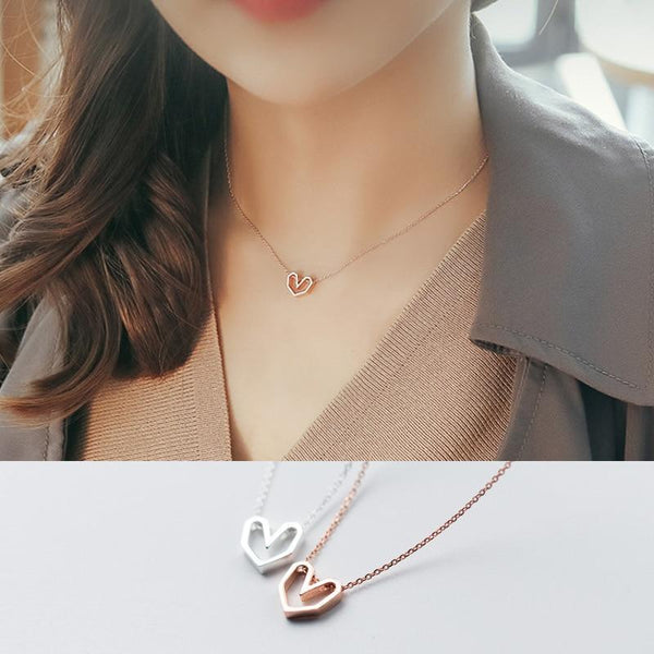 Rose Gold Color Geometric Heart Choker Necklace Charm Sexy 100% 925 Sterling Silver Pendant For Women Party Jewelry Gift
