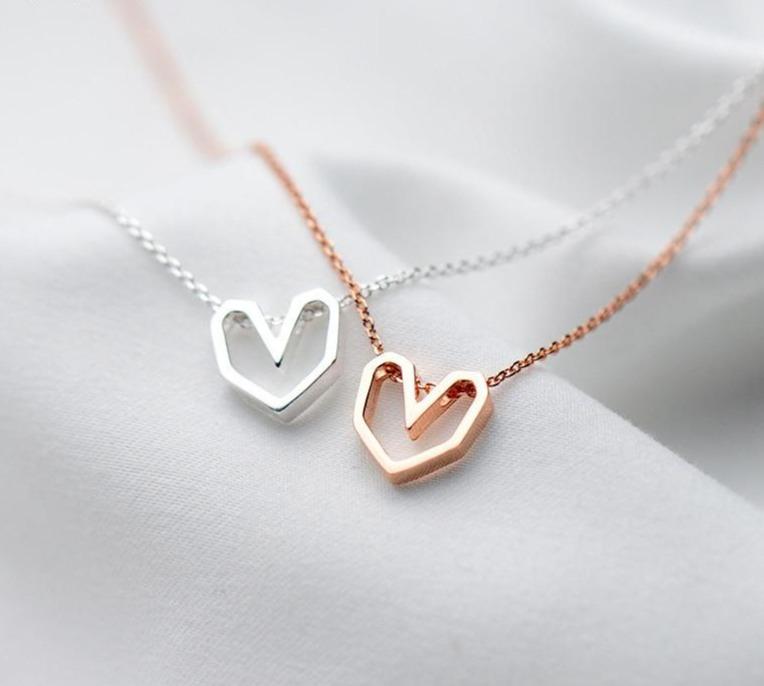 Rose Gold Color Geometric Heart Choker Necklace Charm Sexy 100% 925 Sterling Silver Pendant For Women Party Jewelry Gift