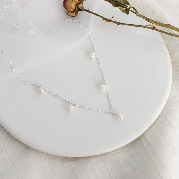 Real 925 Sterling Silver Chain Necklace for Girl Handmade Freshwater Pearl Jewelry