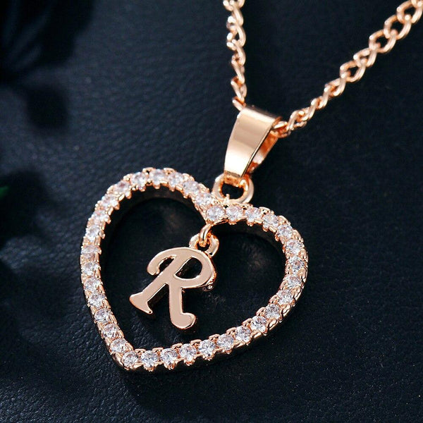 Heart Name Initials Heart Pendant Necklace 26 Letters Zircon Love Necklaces Girls Gifts