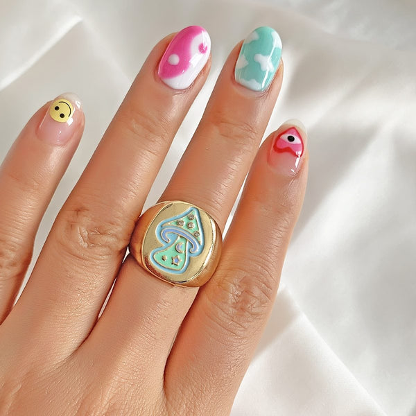 Y2K Jennie Charms Smiley Heart Flower Rings 90s aesthetic - 30% OFF Buy 2 or More No Code Required